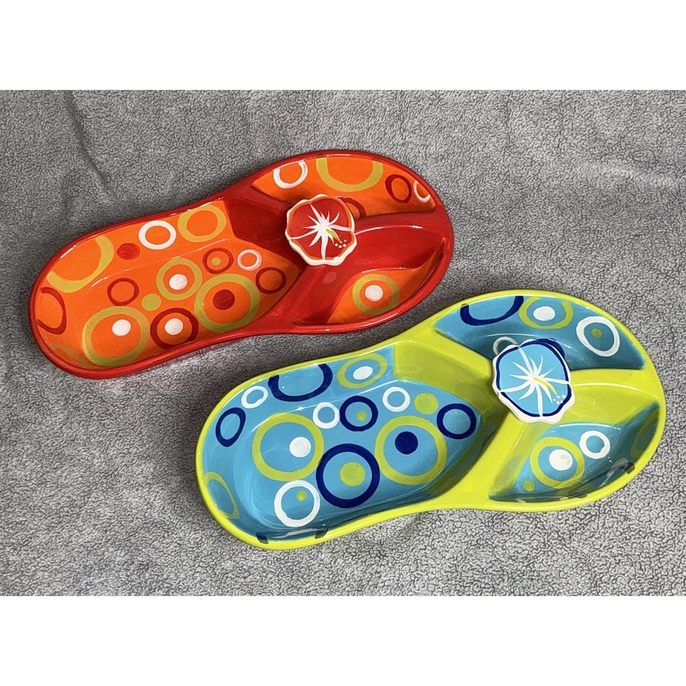 Set Of 2 Denniseast International Flip Flop design Chip and dip serving dish 15"